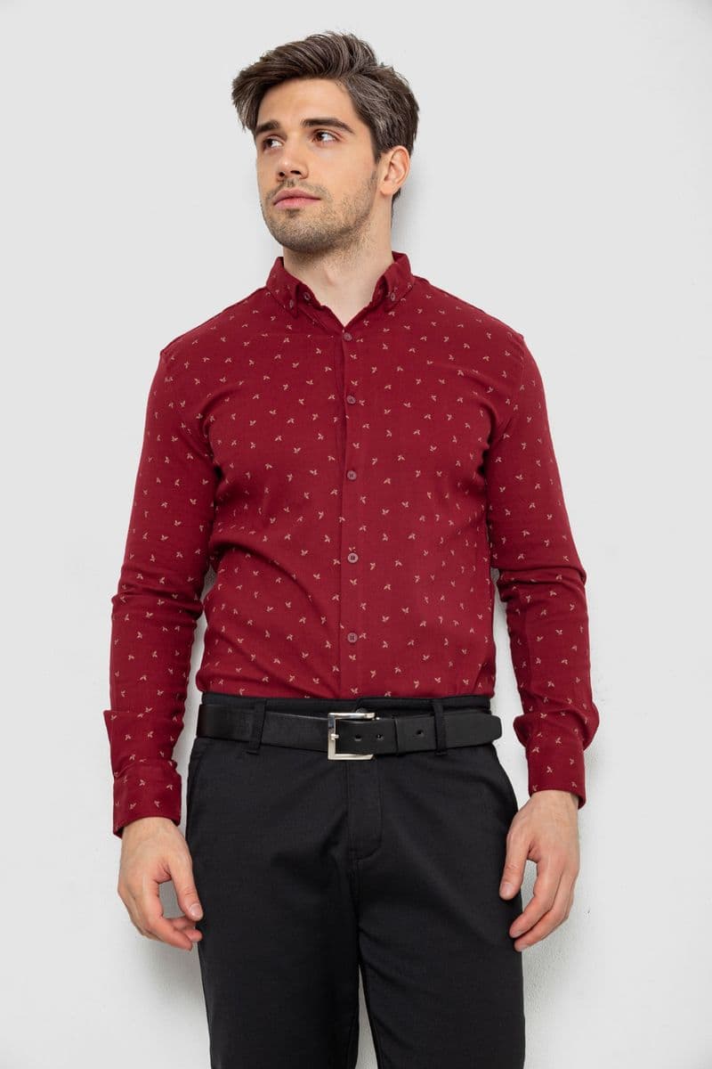 Сорочка чоловіча з принтом, колір бордовий, 214R7365-1 - зображення 1