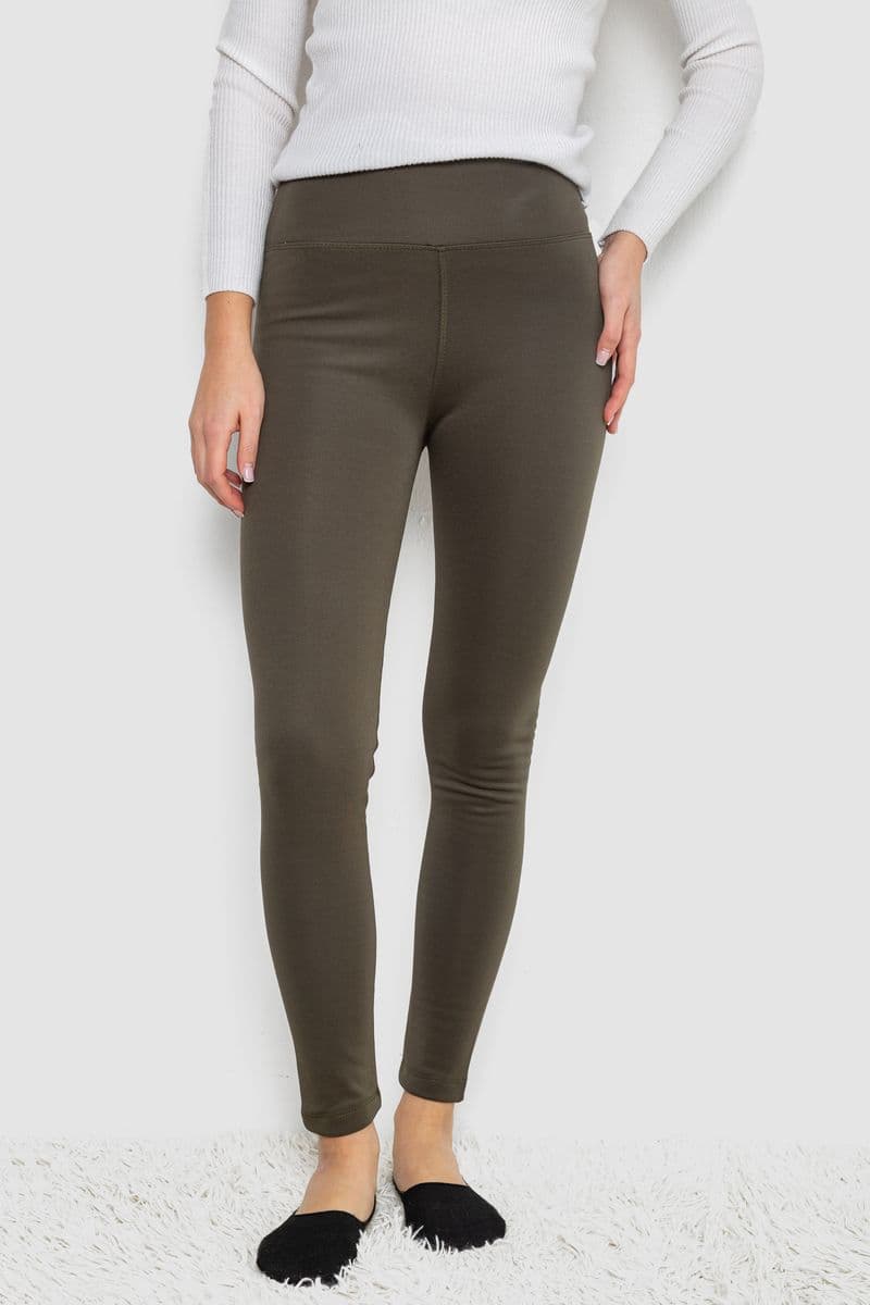 Лосини утеплені на флісі, колір темно-оливковий, 243R051 - зображення 1