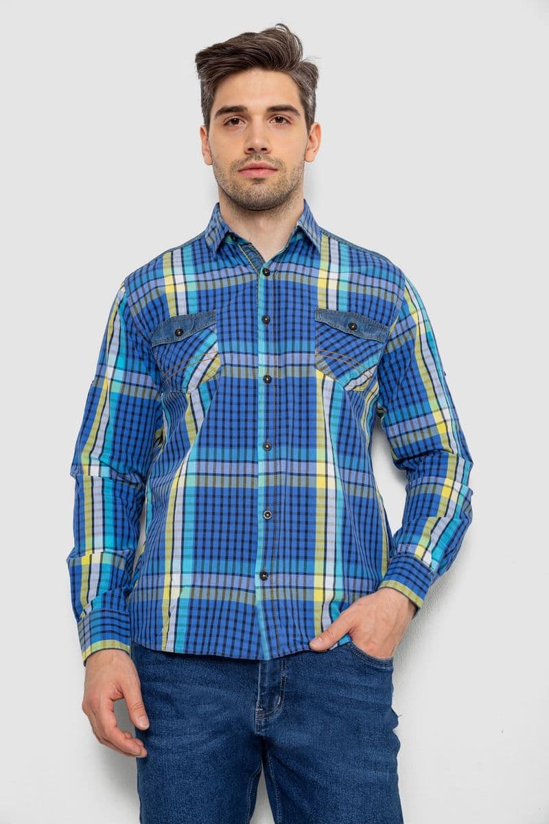 Сорочка чоловіча в клітинку, колір синій, 214R0743-1 - зображення 1