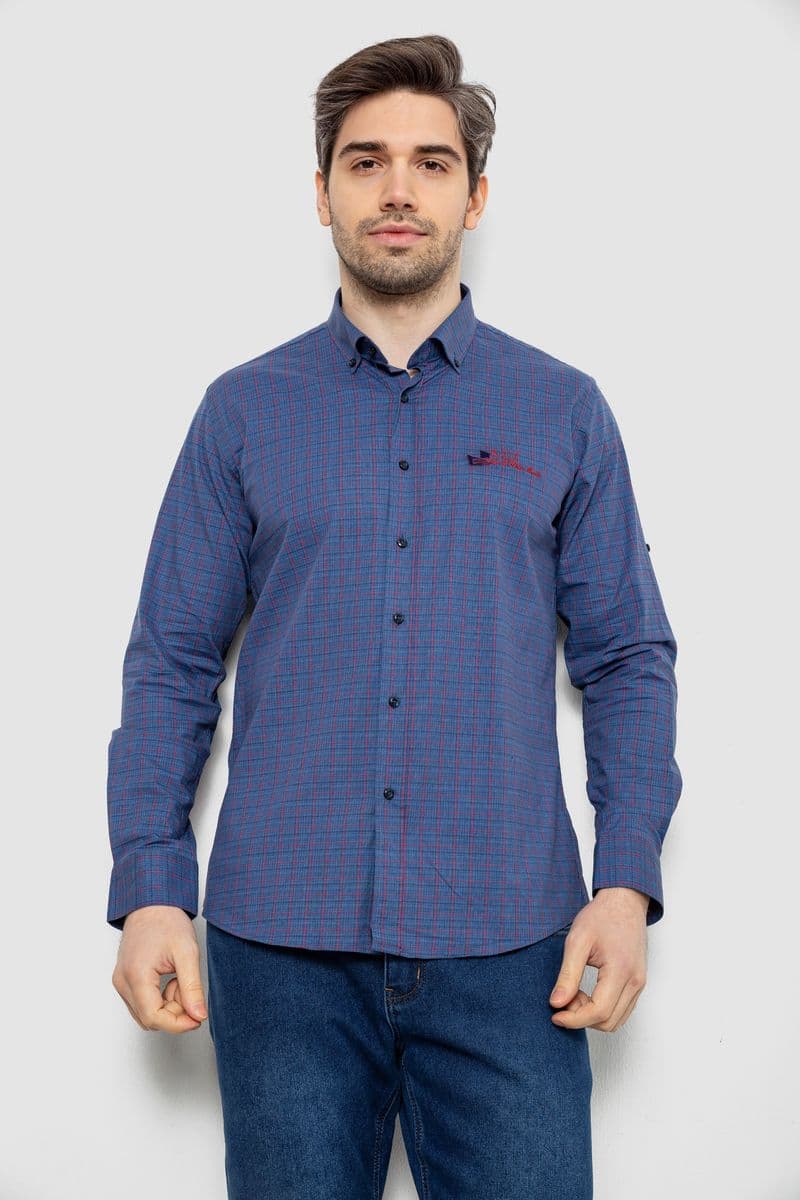 Сорочка чоловіча в клітку з принтом, колір джинс, 186RM04 - зображення 1