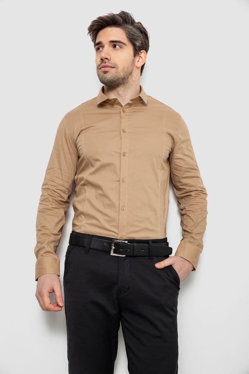 Сорочка чоловіча однотонна, колір бежевий, 186R2013 - зображення 1