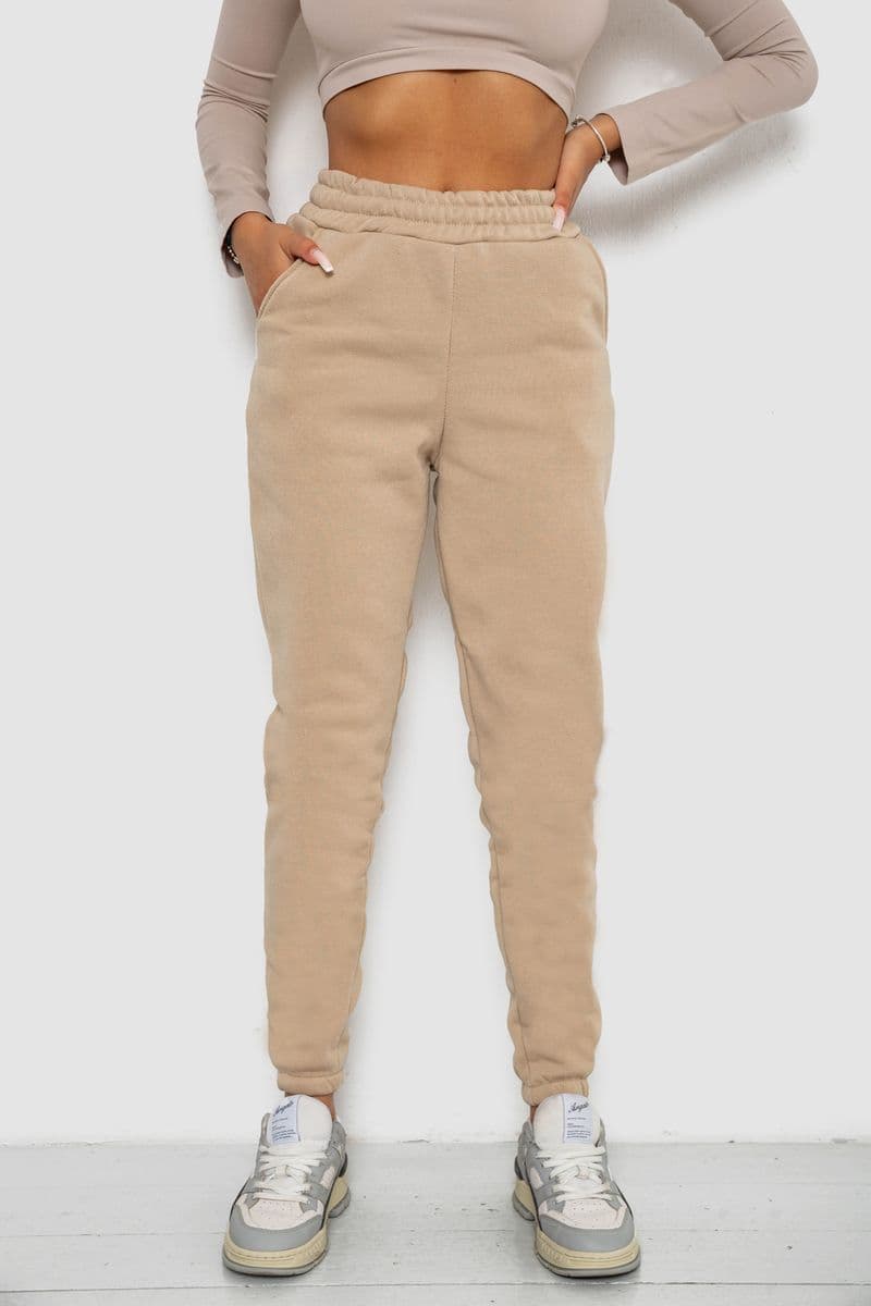 Спортивні штани жіночі на флісі, колір бежевий, 238R57013 - зображення 1