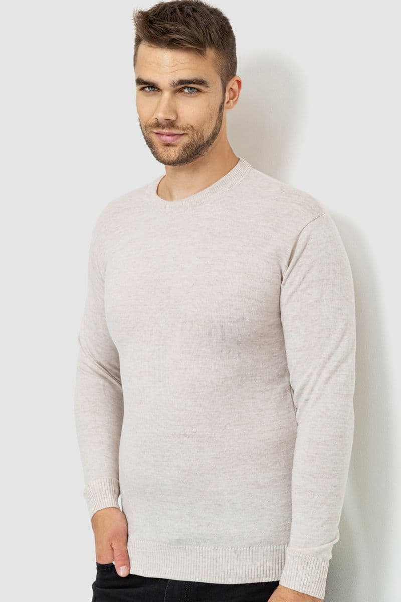 Светр чоловічий однотонний, колір світло-бежевий, 161R1770-1 - зображення 1