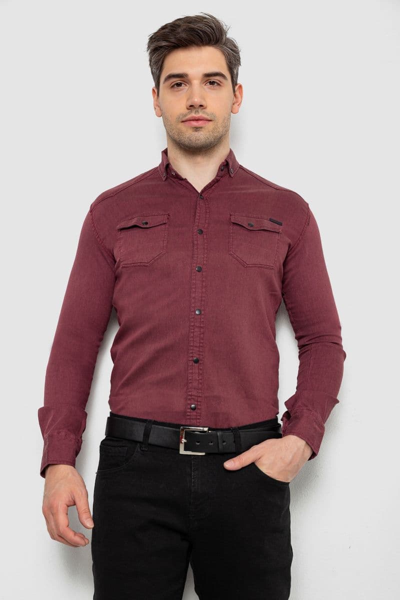 Сорочка чоловіча однотонна, колір бордовий, 214R16176 - зображення 1