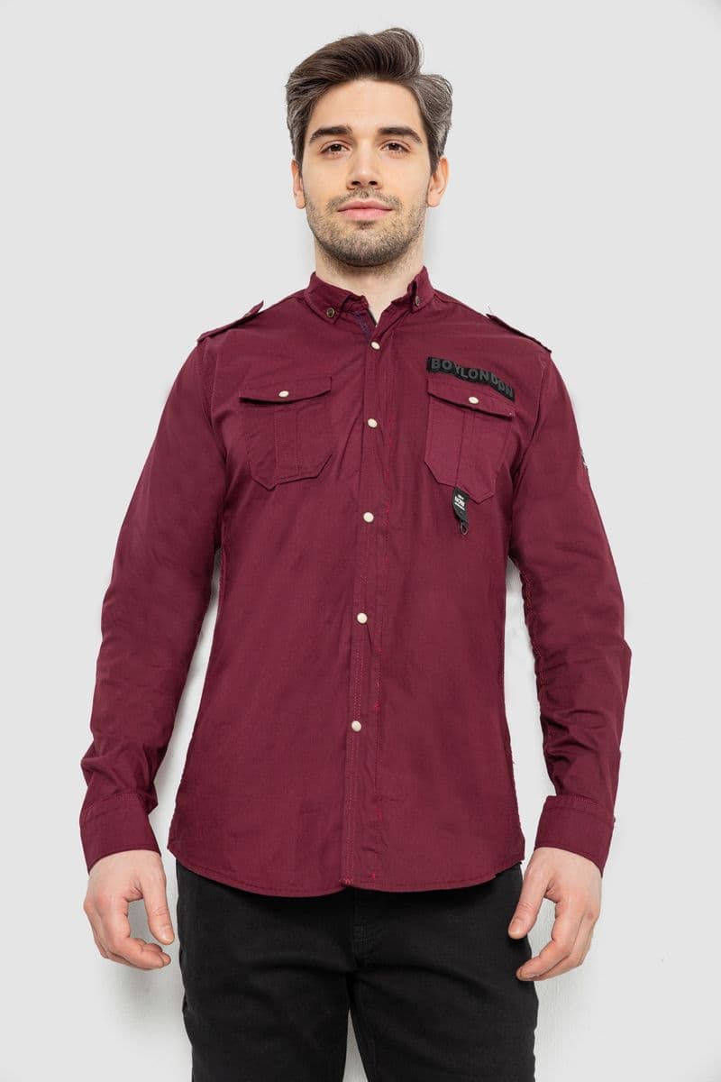Сорочка чоловіча однотонна з принтом, колір бордовий, 186R02 - зображення 1