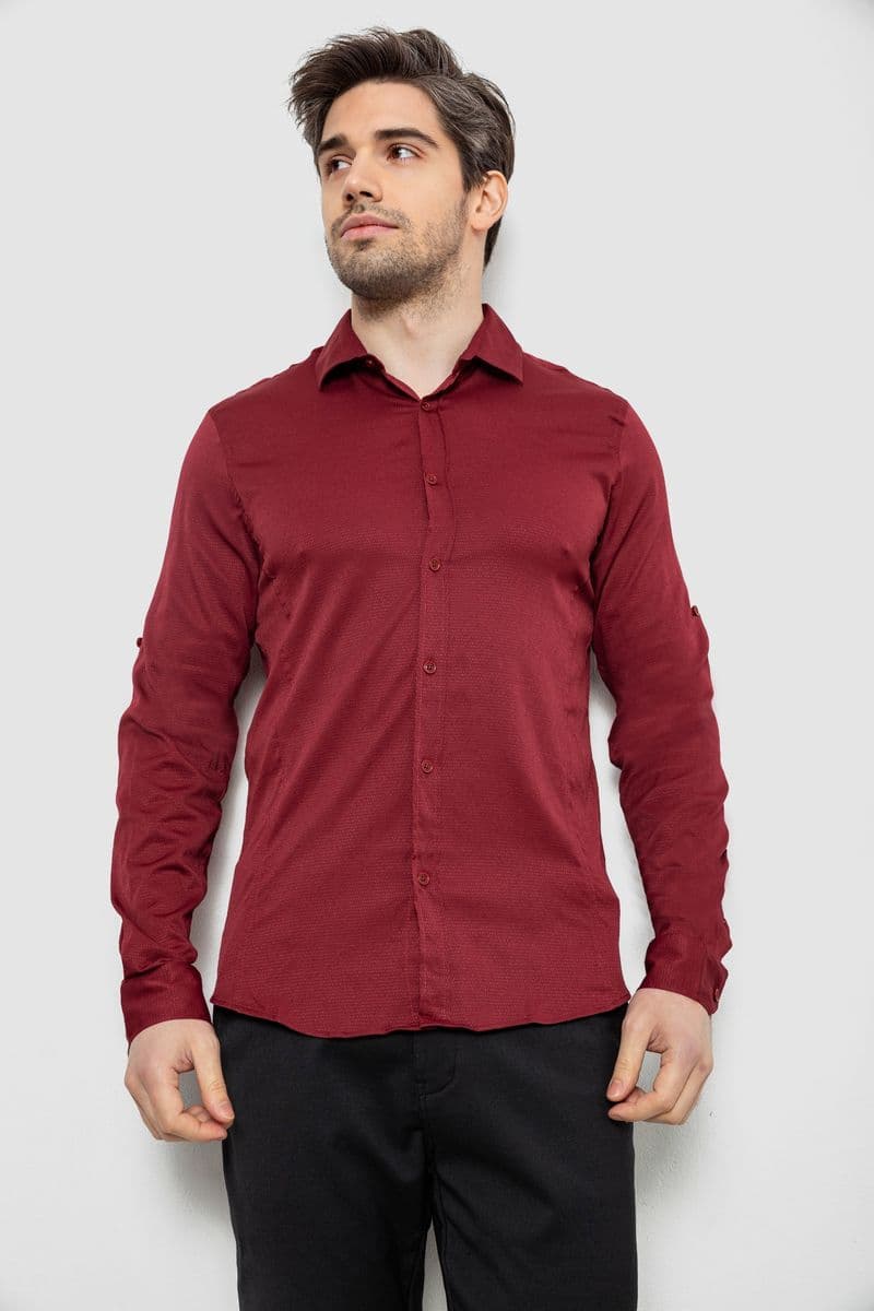 Сорочка чоловіча однотонна з принтом, колір бордовий, 186R6918-6 - зображення 1