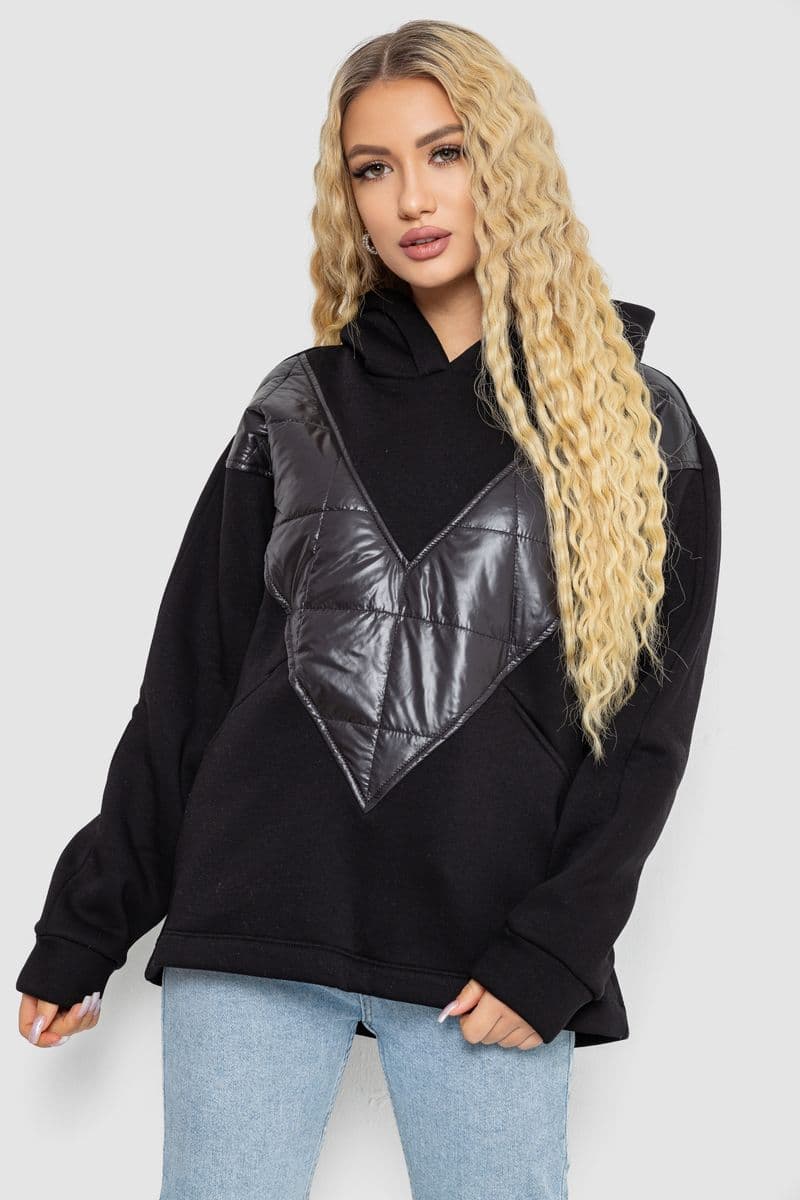 Худі жіночий на флісі тринитка, колір чорний, 102R7713 - зображення 1