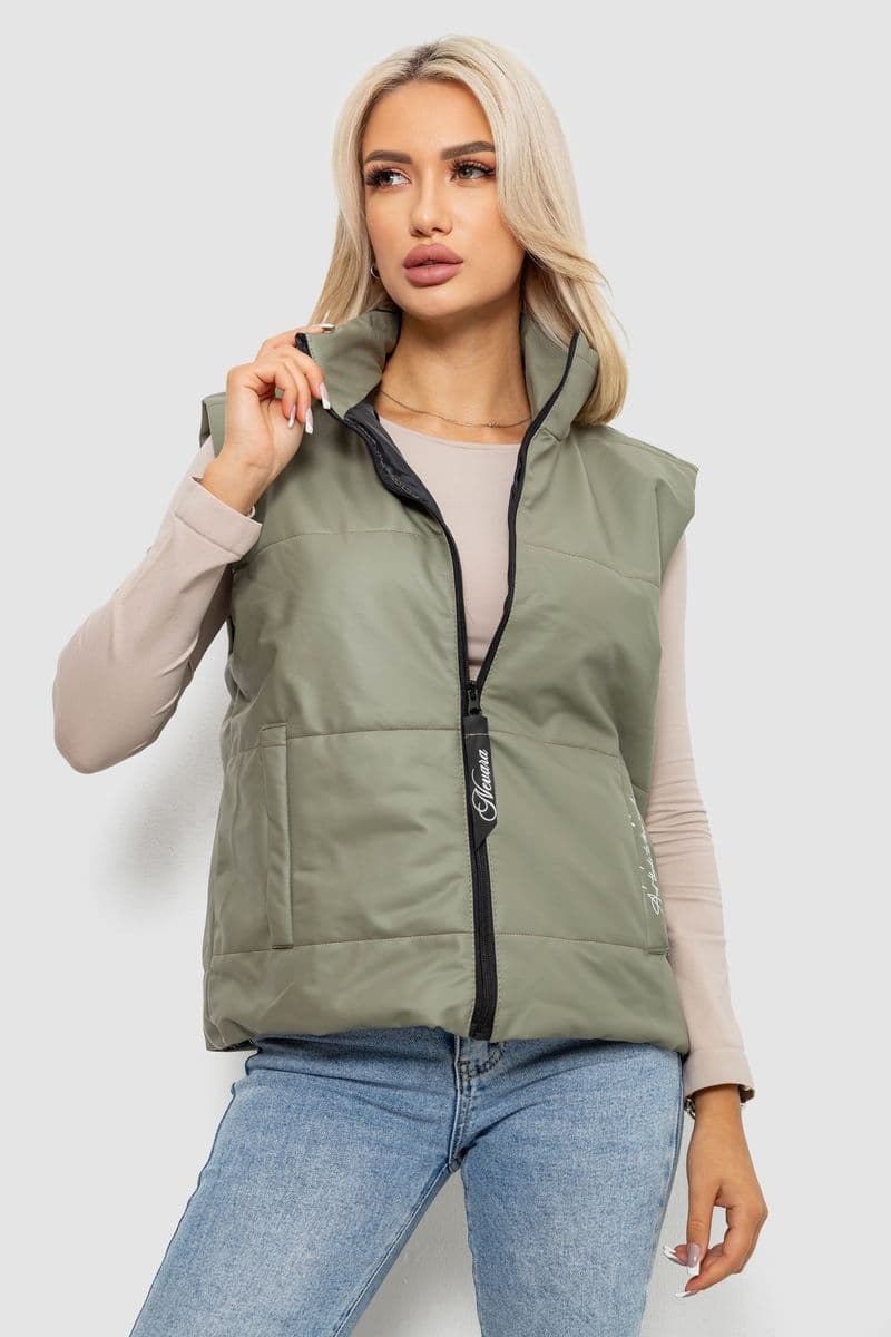 Жилет жіночий демісезонний екошкіра, колір хакі, 257R98 - зображення 1