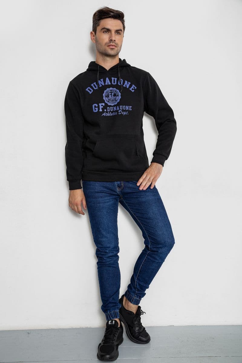 Худі чоловічий на флісі з капюшоном, колір чорний, 244R2197 - зображення 1