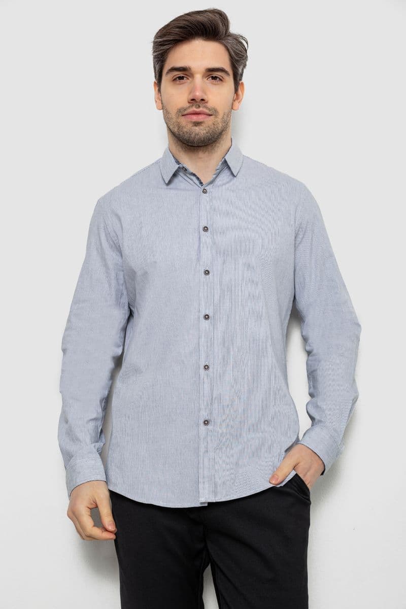 Сорочка чоловіча в смужку, колір сірий, 186R6918-7 - зображення 1