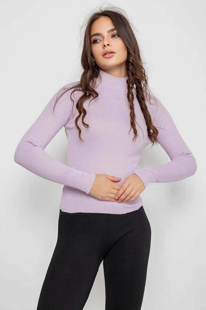 Водолазка жіноча в рубчик, колір світло-бузковий, 214R91306 - зображення 1