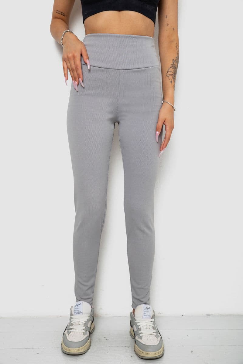 Лосини однотонні у рубчик утеплені на флісі, колір сірий, 238R605-1 - зображення 1