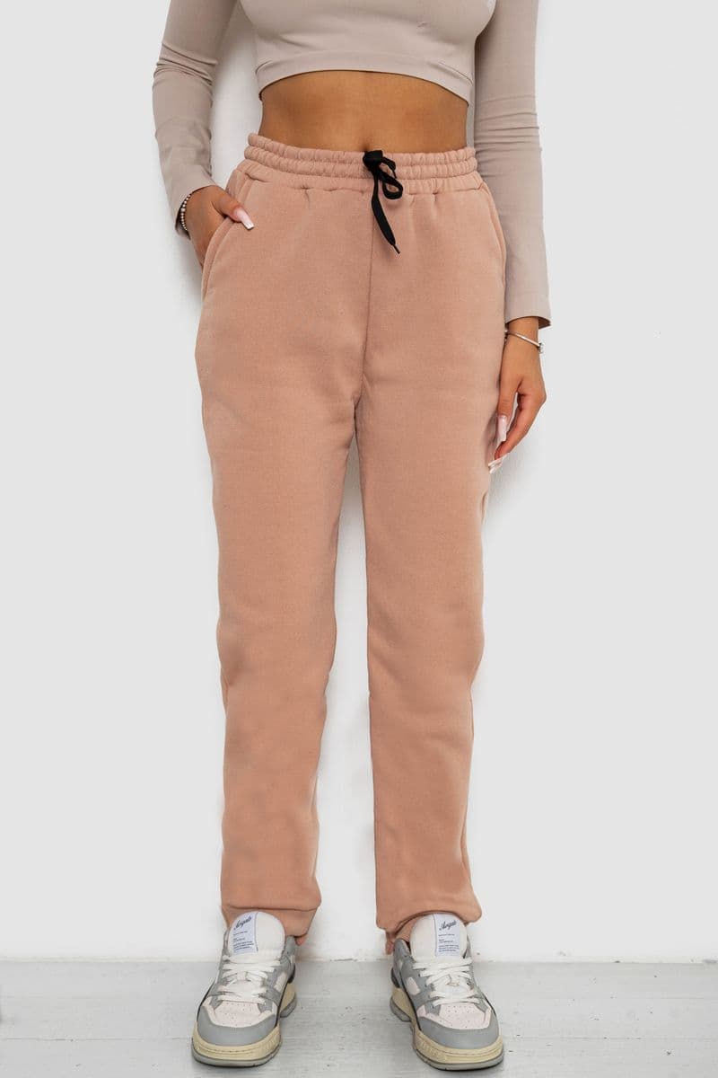 Спортивні штани жіночі на флісі, колір бежевий, 238R57020 - зображення 1