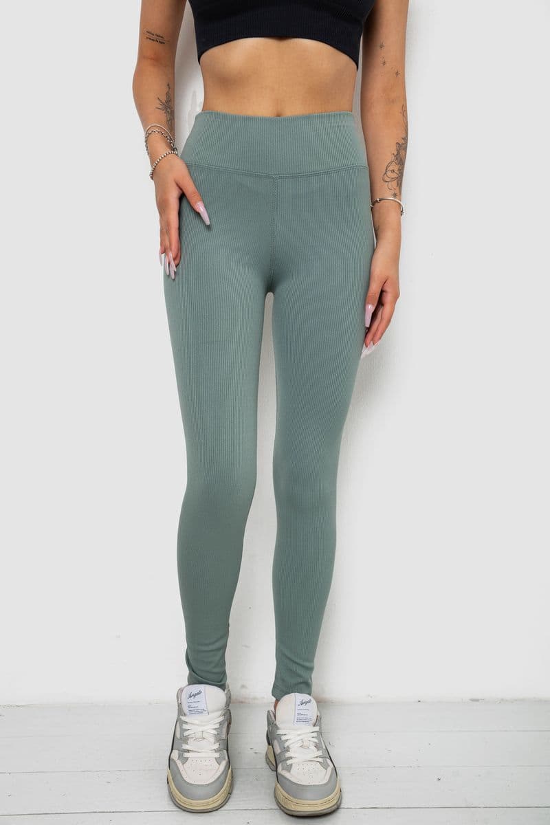 Лосини однотонні у рубчик утеплені на флісі, колір оливковий, 238R605 - зображення 1