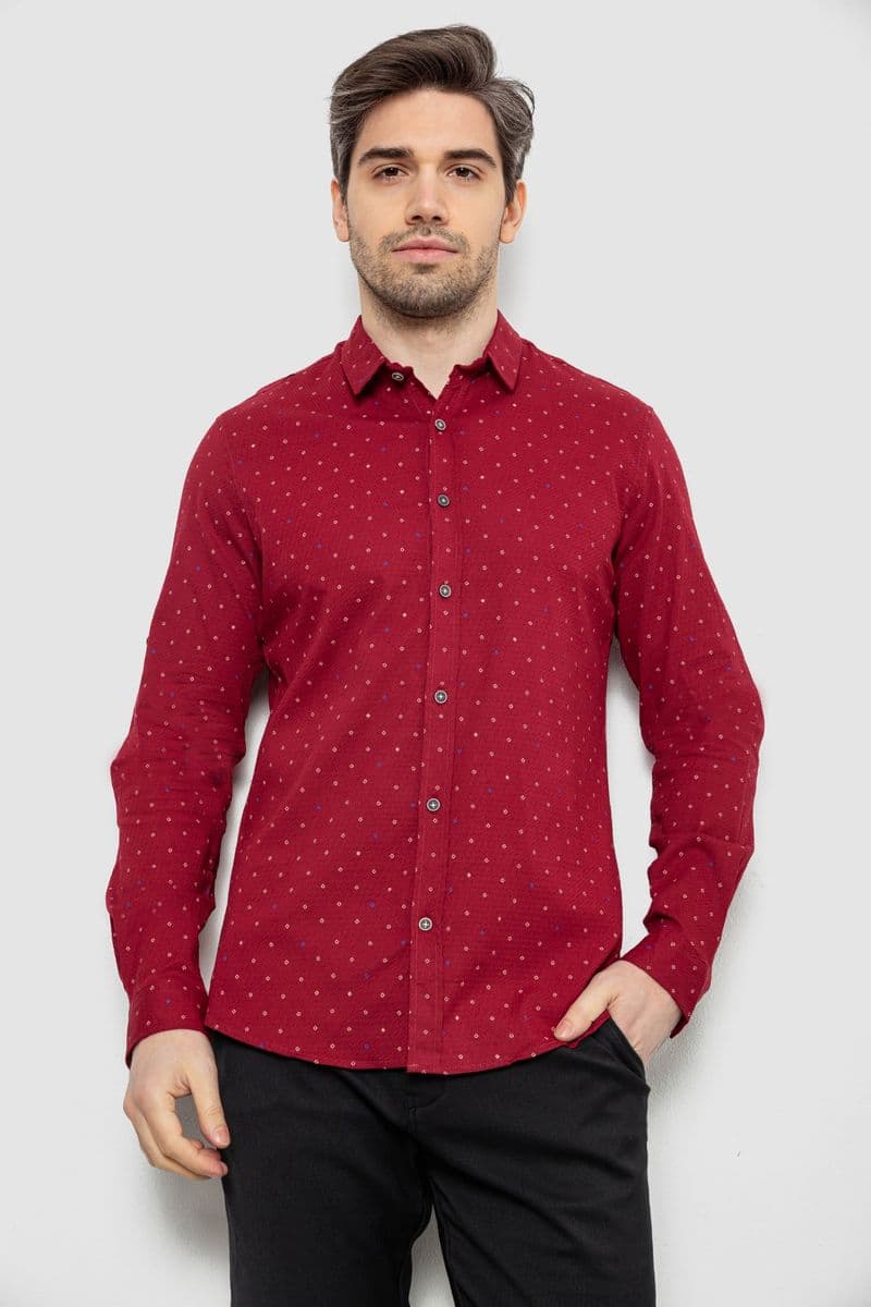 Сорочка чоловіча однотонна з принтом, колір бордовий, 186R6917-8 - зображення 1