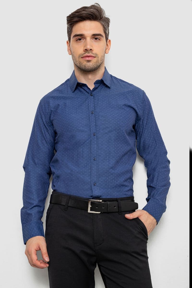 Сорочка чоловіча з довгим рукавом, колір синій, 214R838 - зображення 1