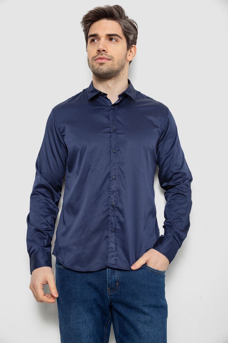 Сорочка чоловіча однотонна з принтом, колір синій, 186R6918-5 - зображення 1