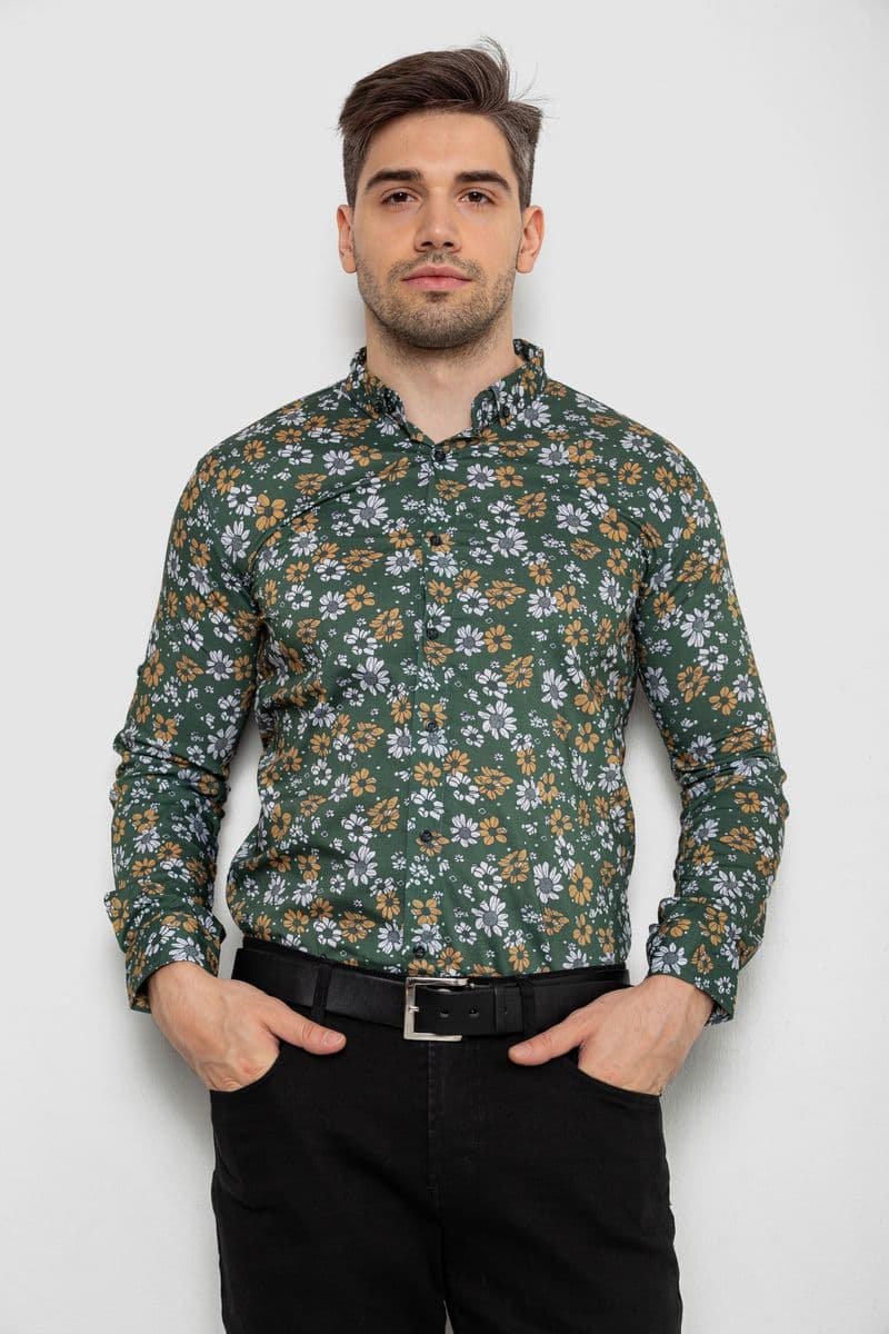 Сорочка чоловіча з принтом, колір зелений, 214R1036 - зображення 1