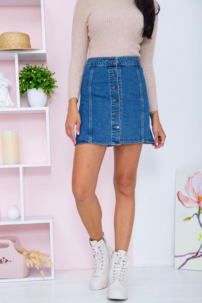 Джинсова міні-спідниця на ґудзиках, синього кольору, 164R2218 - зображення 1