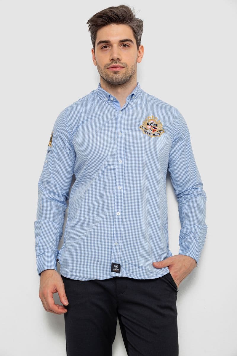 Сорочка чоловіча в клітинку, колір блакитний, 214R9030 - зображення 1