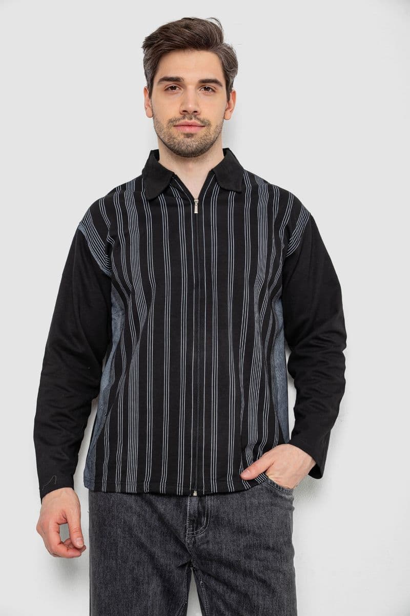 Кофта чоловіча на блискавці в смужку, колір чорний, 238R123 - зображення 1