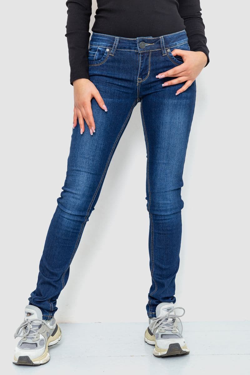 Джинси жіночі з потертостями, колір синій, 244RA602 - зображення 1