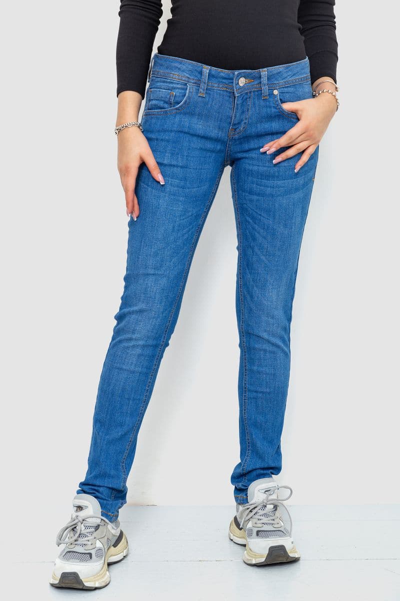 Джинси жіночі однотонні, колір синій, 244R014 - зображення 1