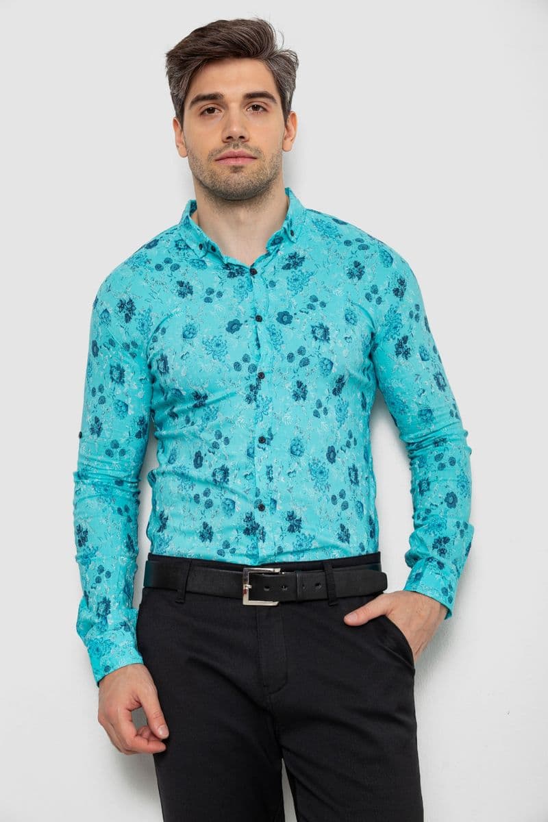 Сорочка чоловіча з принтом, колір бірюзовий, 214R812 - зображення 1