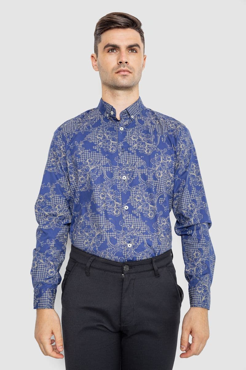 Сорочка чоловіча з принтом, колір синій, 247R115 - зображення 1