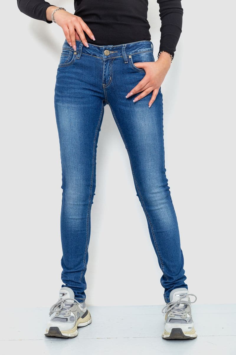 Джинси жіночі з потертостями, колір синій, 244RA603 - зображення 1