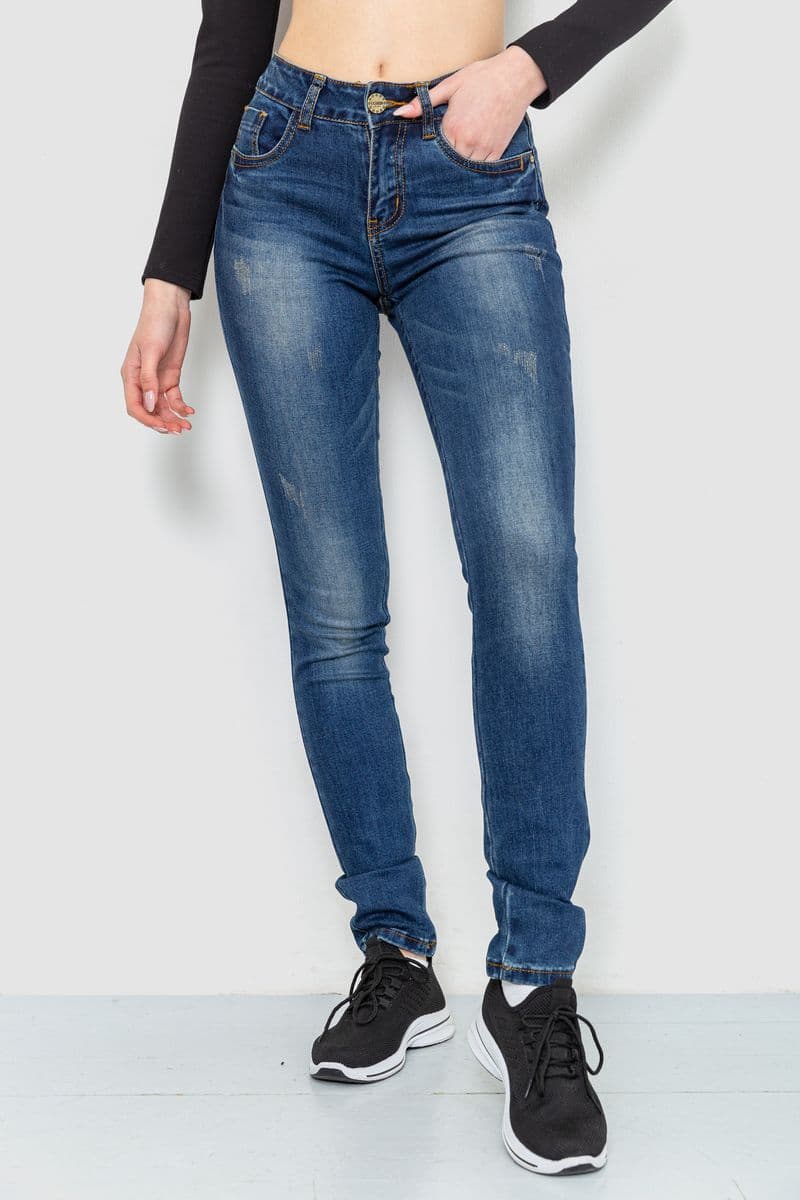 Джинси жіночі з потертостями, колір синій, 244R221 - зображення 1