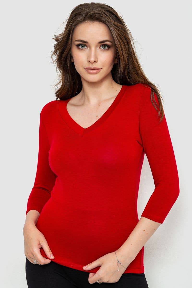 Жіночий лонгслів укорочений з рукавом 3/4, колір бордовий, 186R509 - зображення 1
