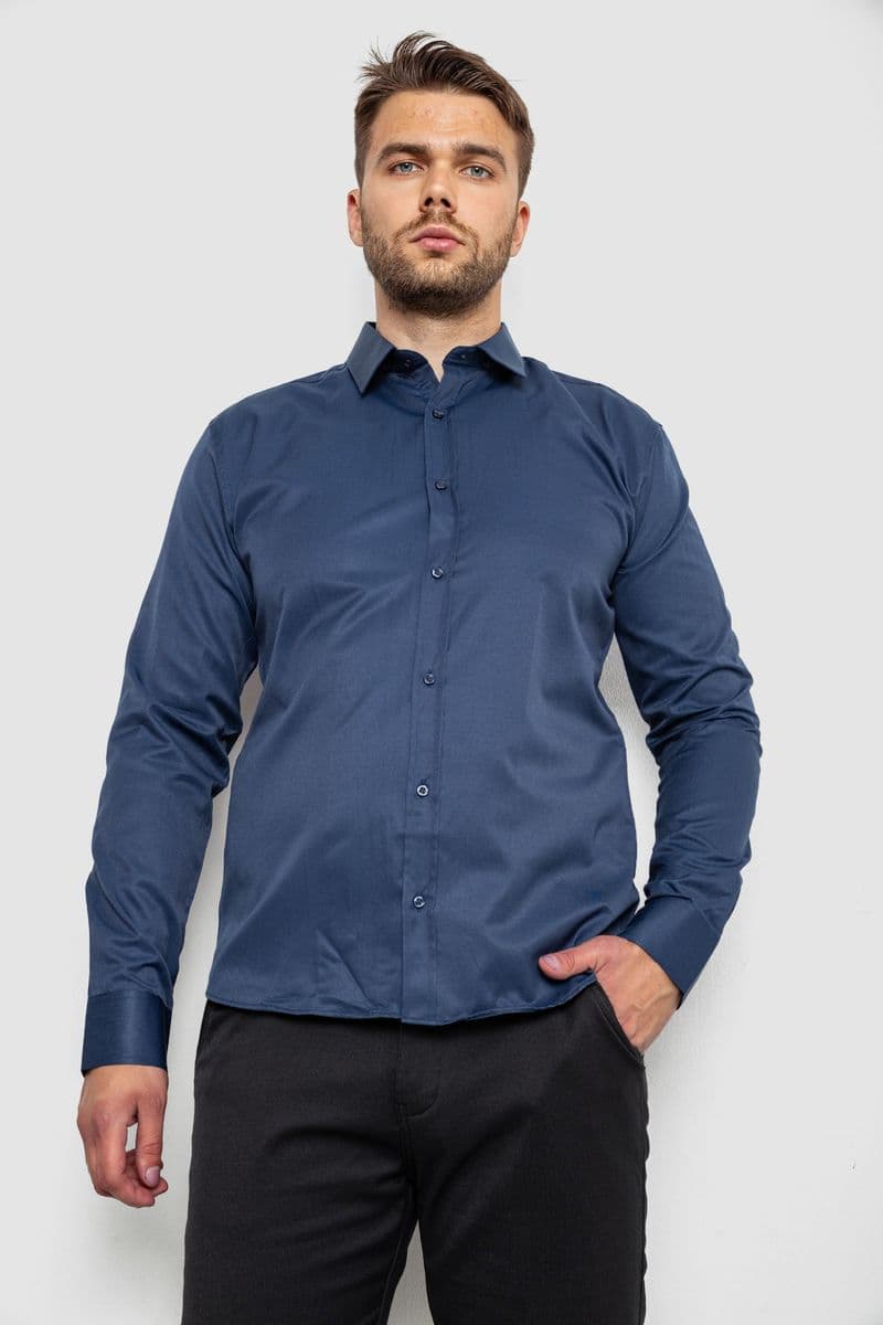 Сорочка чоловіча однотонна, колір синій, 214R816 - зображення 1