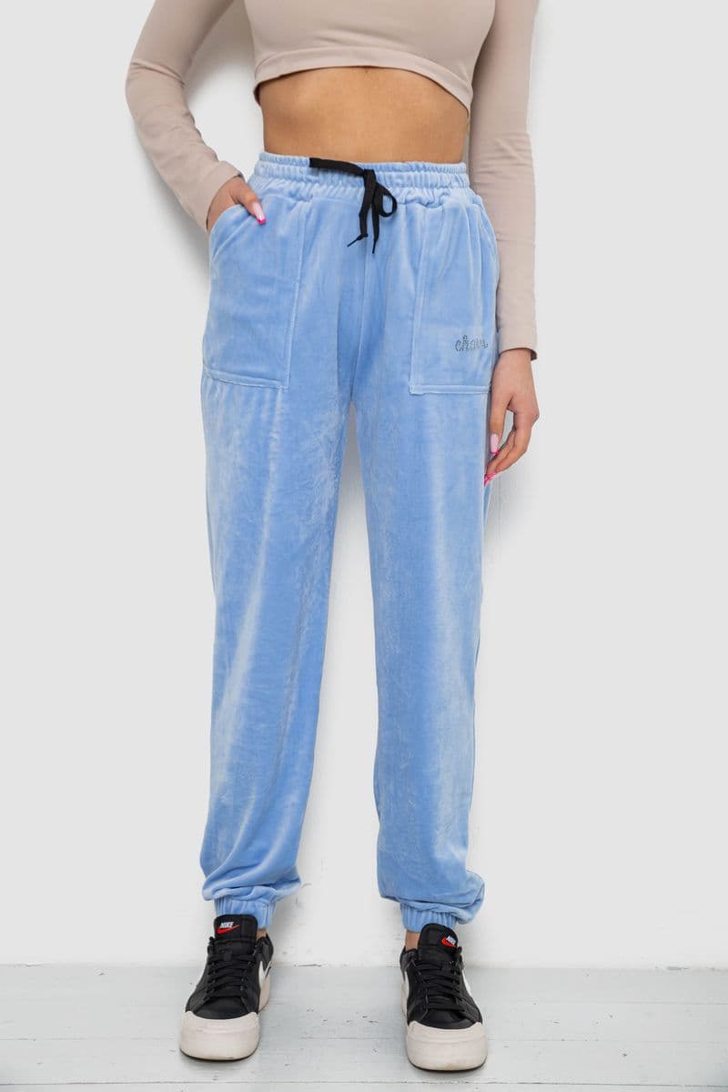 Штани жіночі велюрові, колір блакитний, 238R57862 - зображення 1