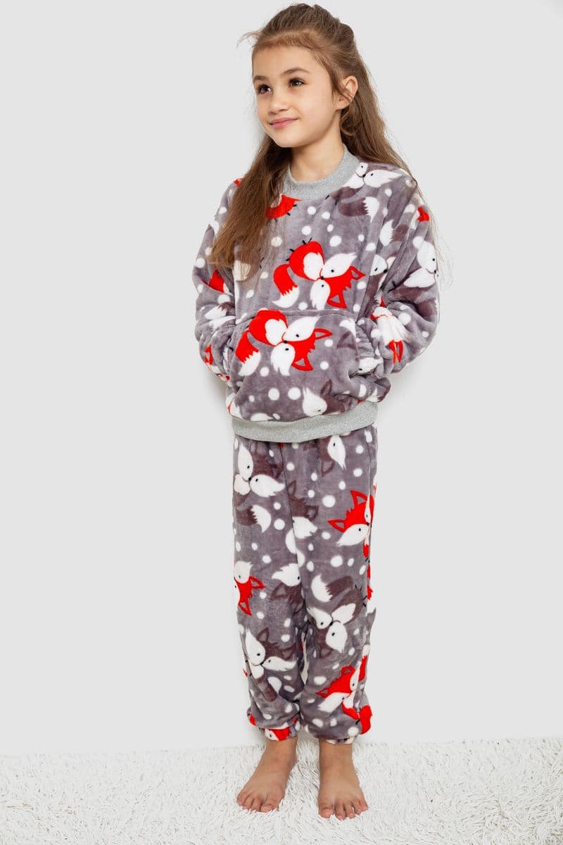 Піжама дитяча плюшева унісекс, колір сіро-помаранчевий, 102R1538 - зображення 1