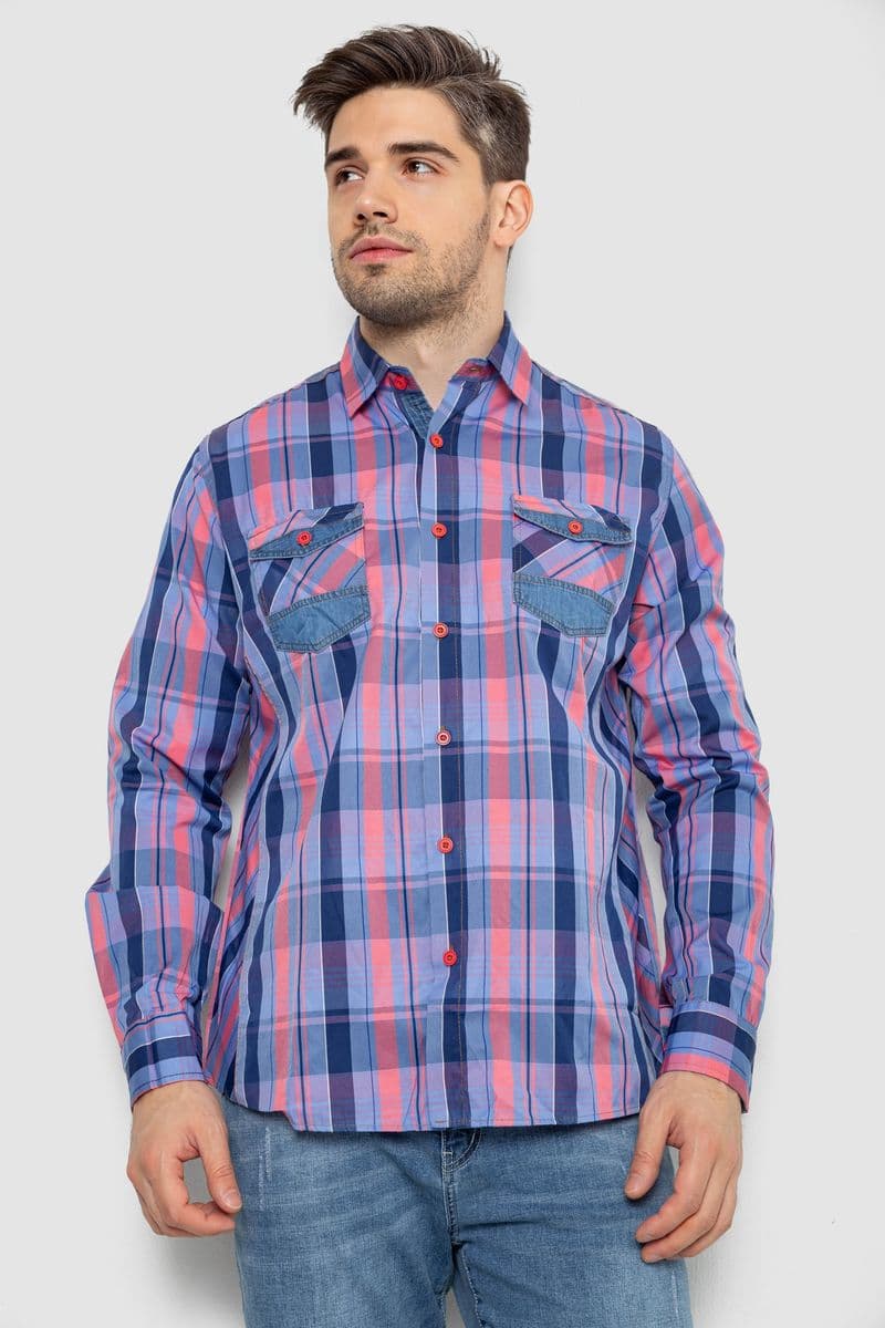 Сорочка чоловіча в клітинку, колір блакитний, 214R0746 - зображення 1