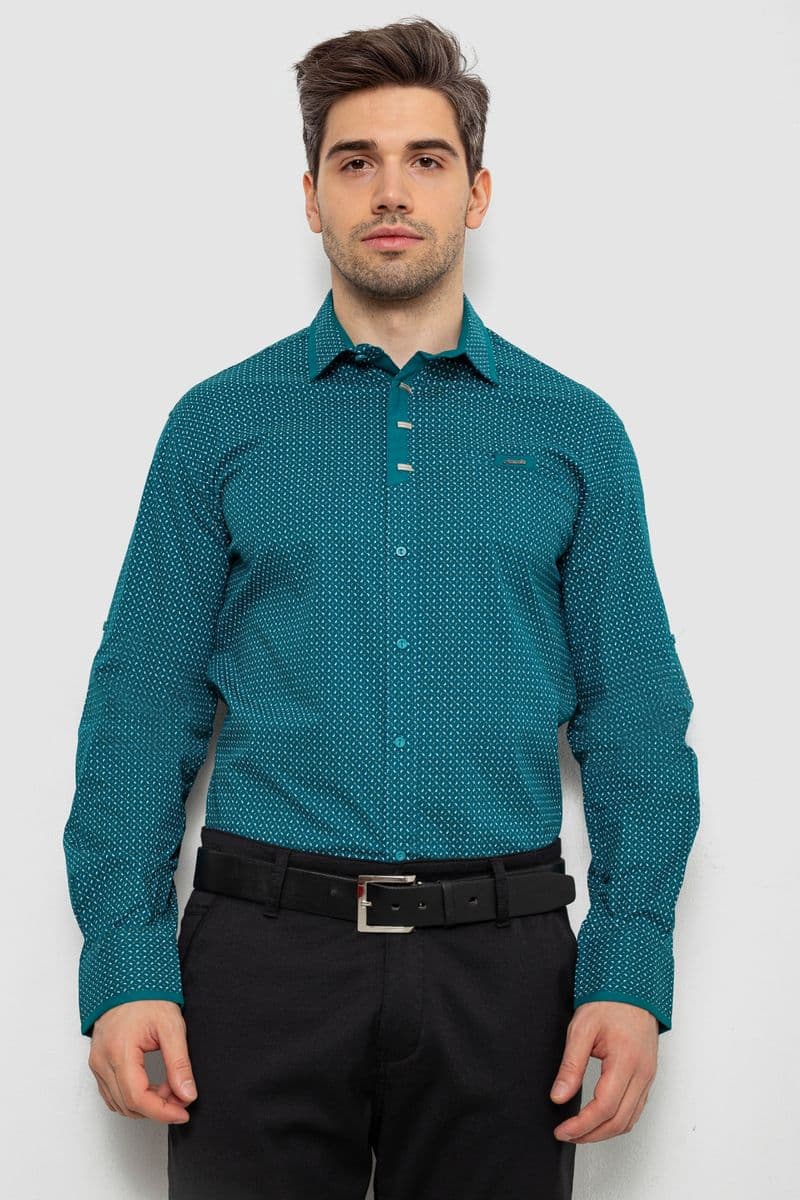 Сорочка чоловіча з принтом, колір зелений, 214R7467 - зображення 1