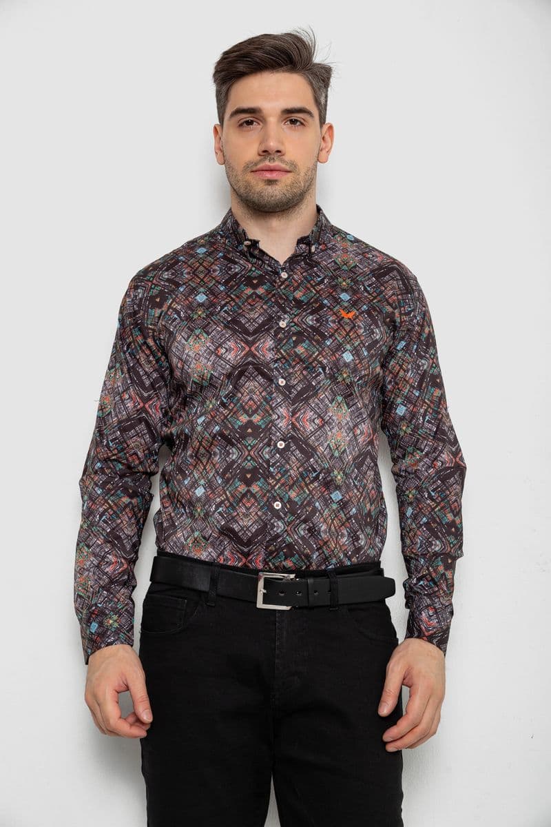 Сорочка чоловіча з принтом, колір коричневий, 214R2684 - зображення 1