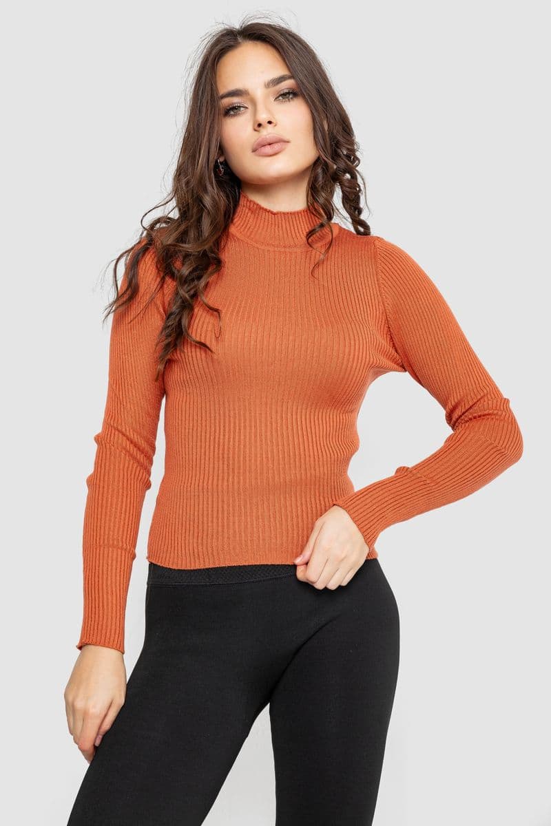 Водолазка жіноча в рубчик, колір теракотовий, 214R91306 - зображення 1