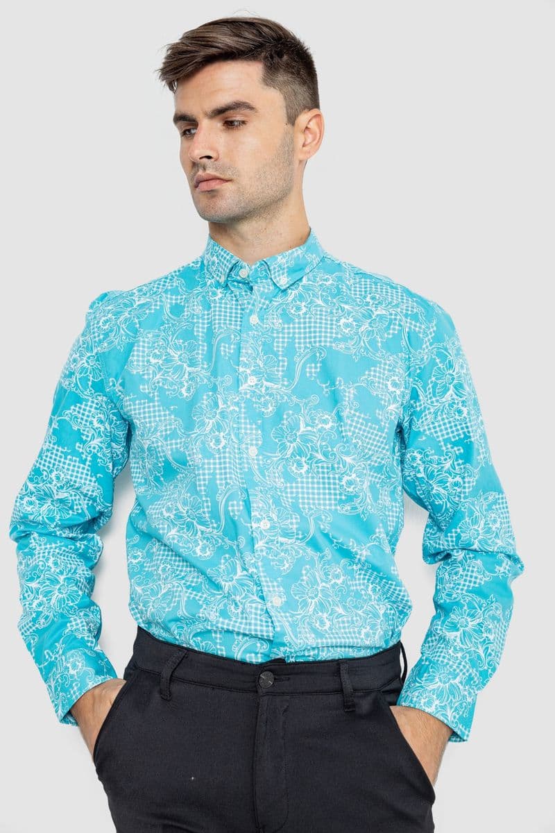 Сорочка чоловіча з принтом, колір блакитний, 247R115 - зображення 1
