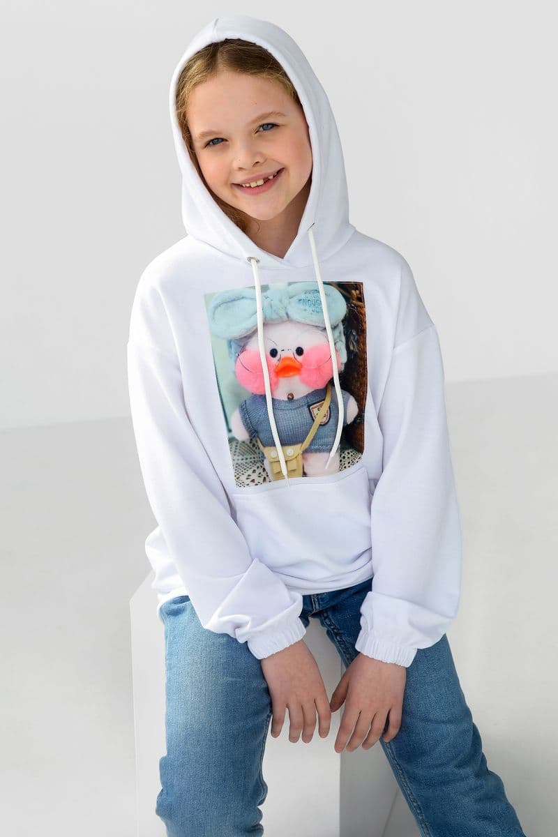 Худі дитячий двонитка з принтом, колір білий, 102R1526 - зображення 1