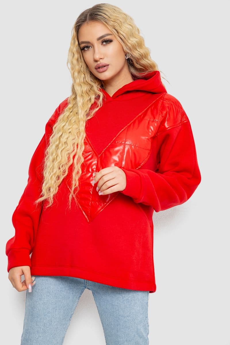 Худі жіночий на флісі тринитка, колір червоний, 102R7713 - зображення 1