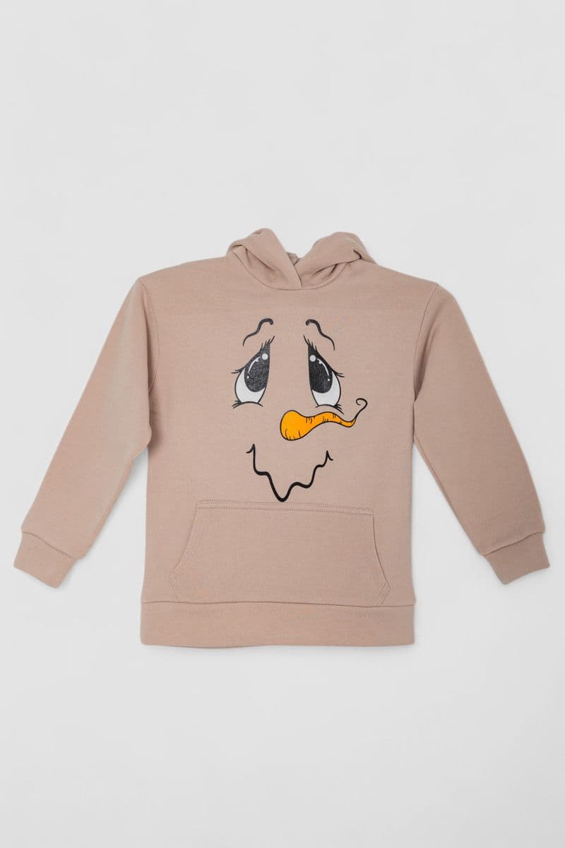 Худі дитячий на флісі з принтом Сніговик, колір бежевий, 102R1517 - зображення 1