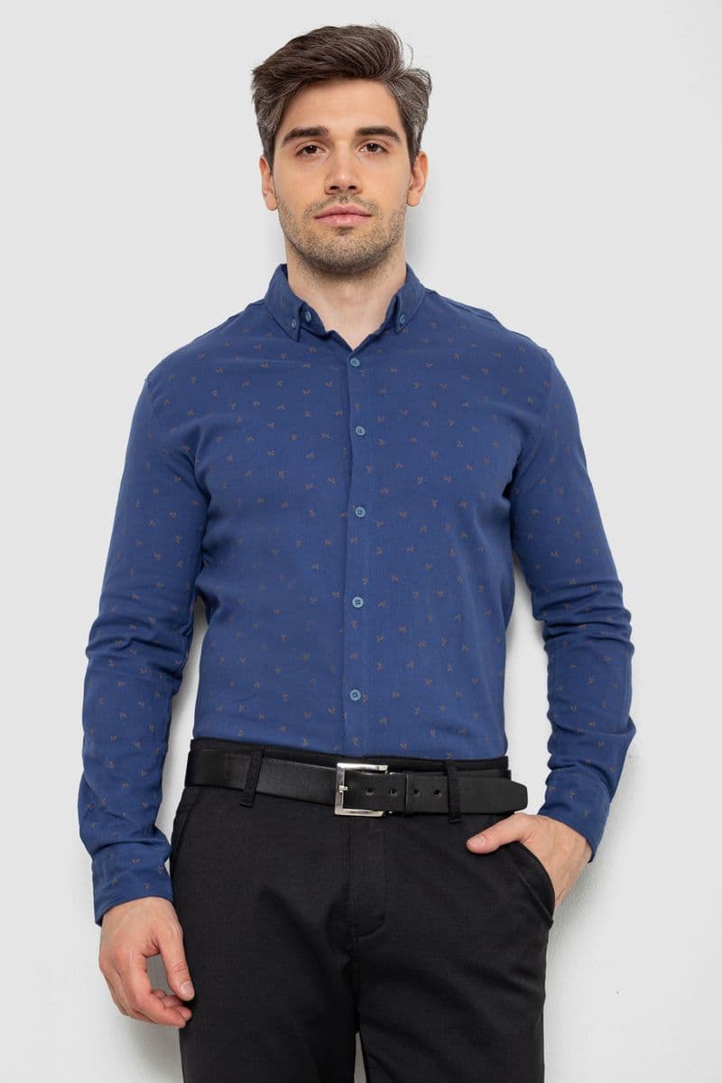 Сорочка чоловіча з принтом, колір синій, 214R7365-1 - зображення 1