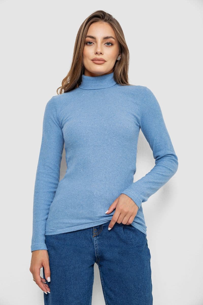 Гольф жіночий однотонний в рубчик, колір блакитний, 238R803 - зображення 1