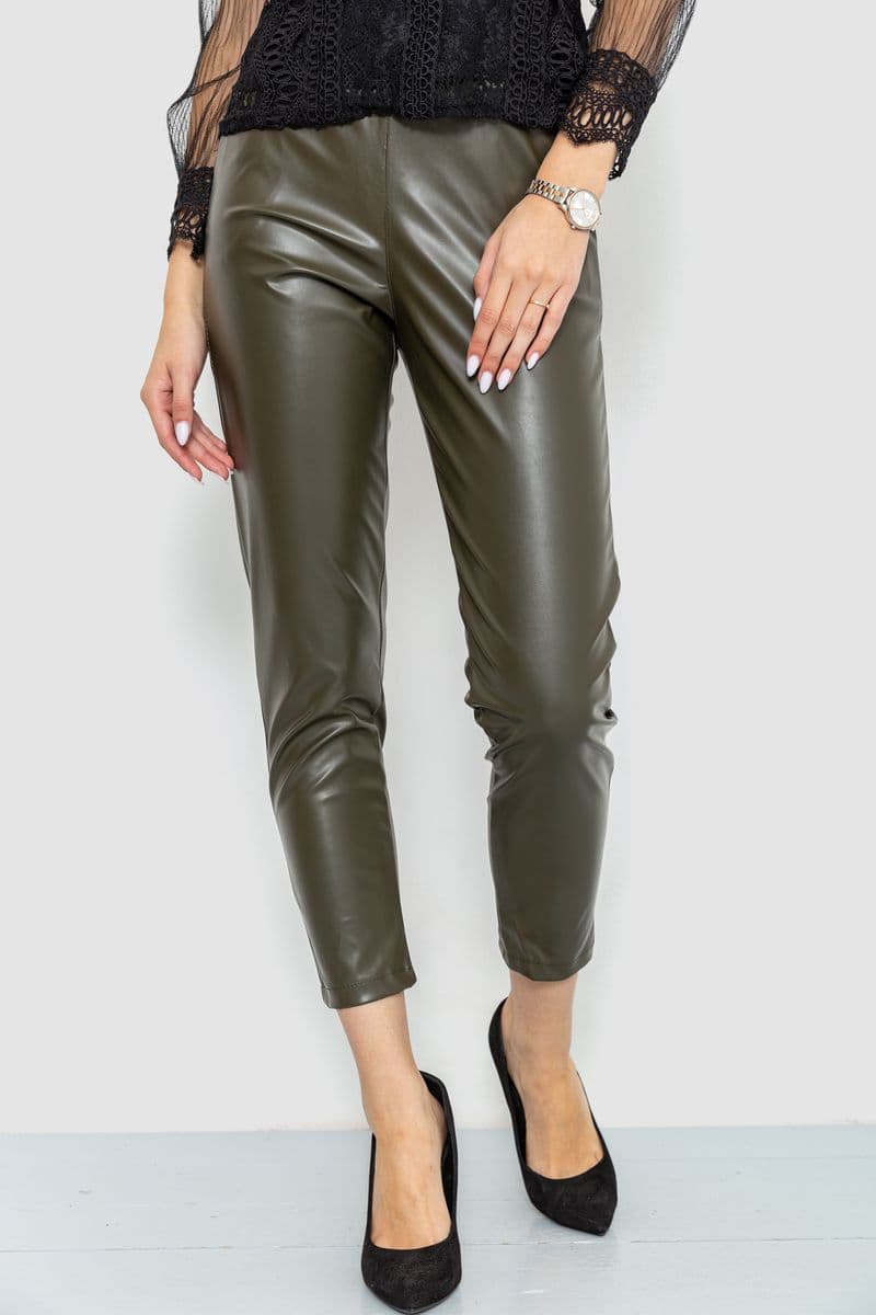 Лосини жіночі з екошкіри, колір хакі, 214R5032 - зображення 1