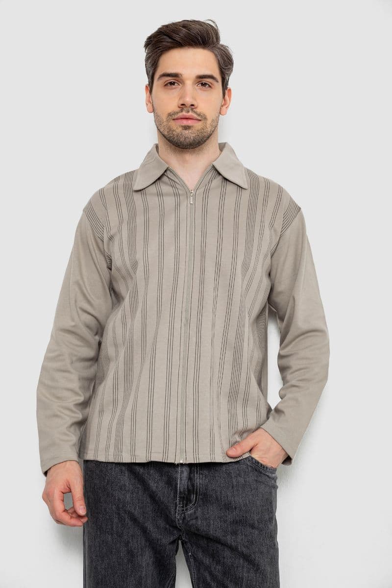 Кофта чоловіча на блискавці в смужку, колір оливковий, 238R123 - зображення 1