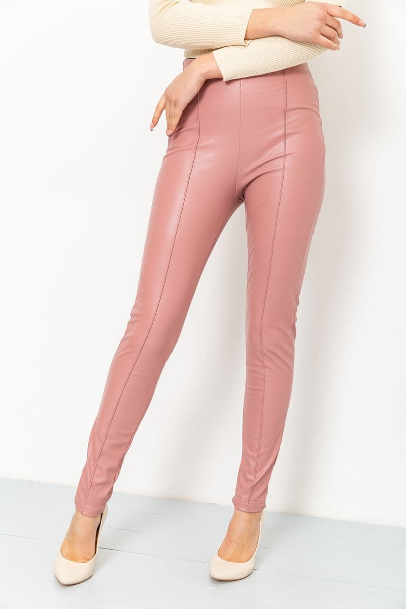 Лосини жіночі шкірозамінник, колір пудровий, 164R81 - зображення 1