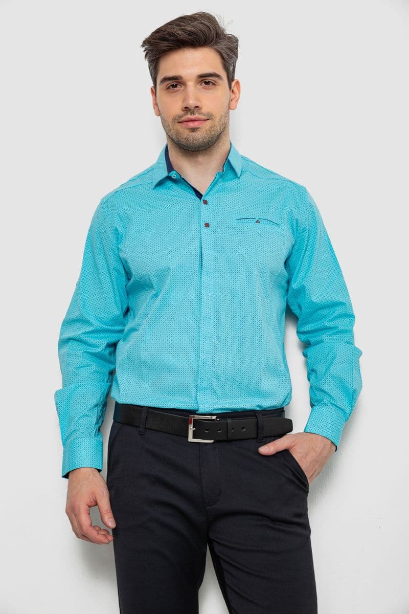 Сорочка чоловіча з принтом, колір бірюзовий, 214R7172 - зображення 1