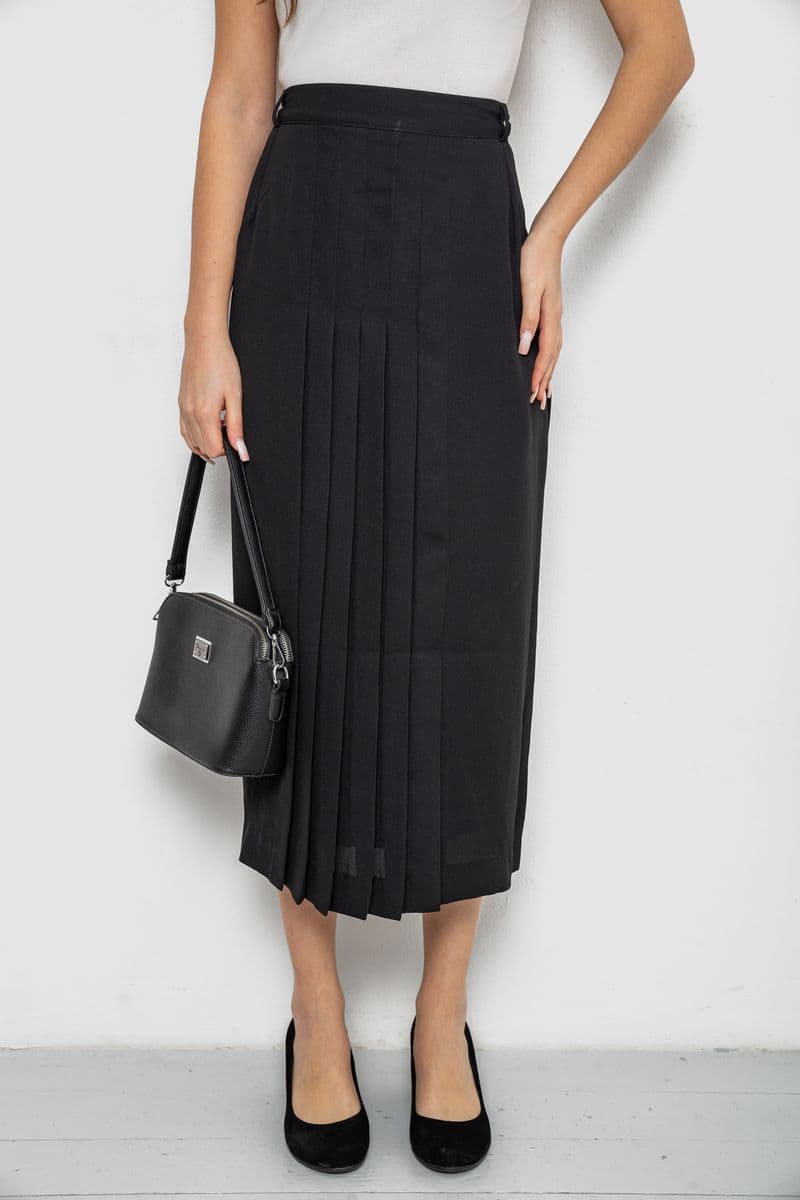 Спідниця на підкладці з розрізом, колір чорний, 167R5291 - зображення 1